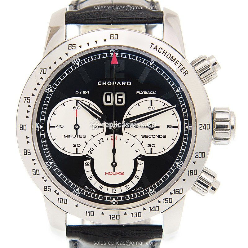 Elegant Chopard Tachometer Replica Watch | Automatic Movement, Black Dial & Leather Strap