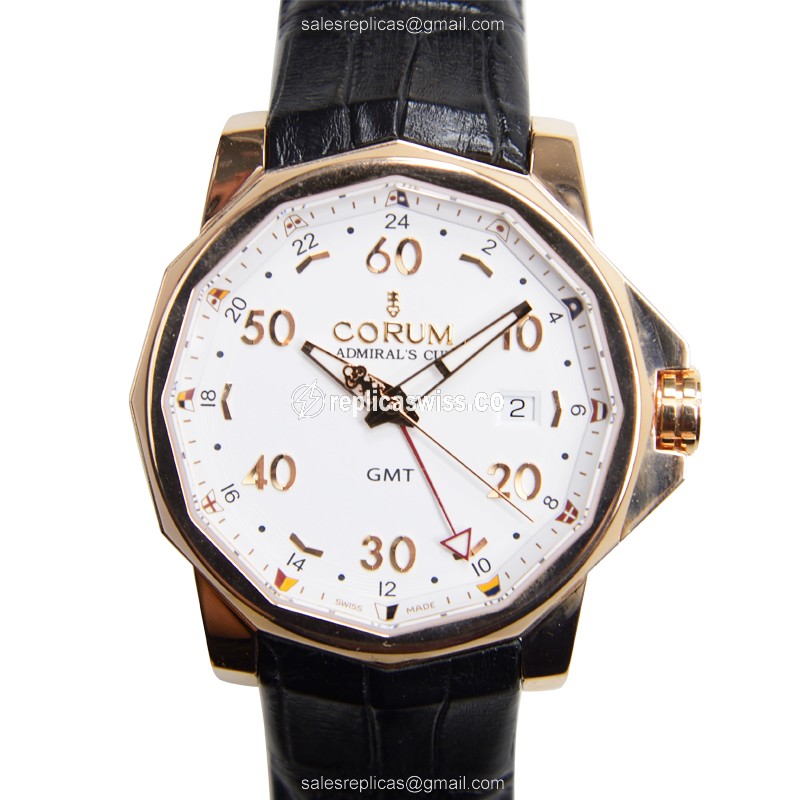 Elegant Corum Admirals Cup Replica in 18kt Gold, Automatic Movement, White Dial & Alligator Strap