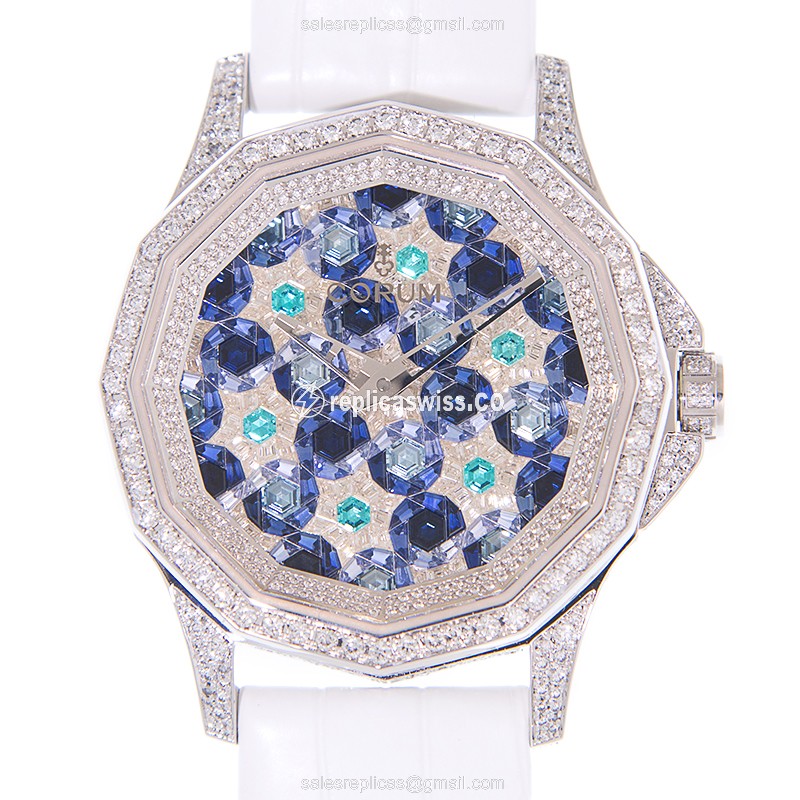 Elegant Corum Admirals Cup Replica in 18kt White Gold, Automatic Movement, Blue Dial Watch