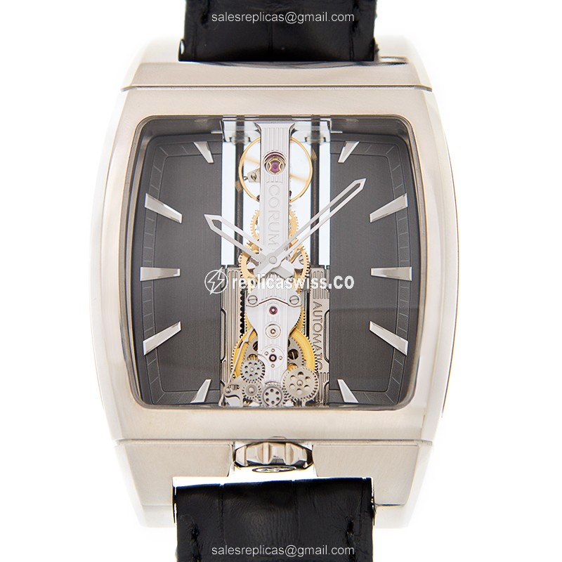Elegant Corum Bridge Replica in 18kt Gold, Automatic Movement & Dark Grey Dial Watch