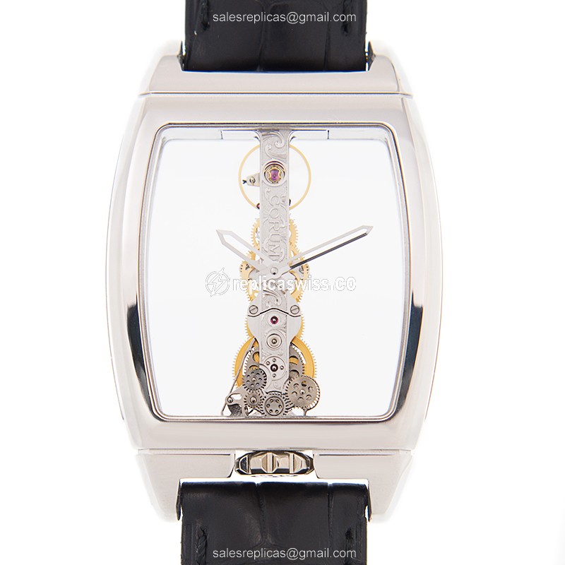 Elegant Corum Bridge Replica in 18kt Gold, Manual Wind Movement & Crystal Dial Watch