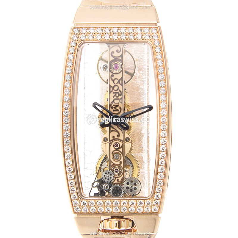Elegant Corum Bridge Replica in 18kt Gold & Skull Dial, Manual Wind Movement Watch