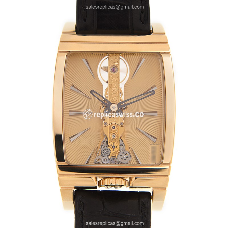 Elegant Corum Bridge Replica in 18kt Gold with Manual Wind Gold Dial Watch