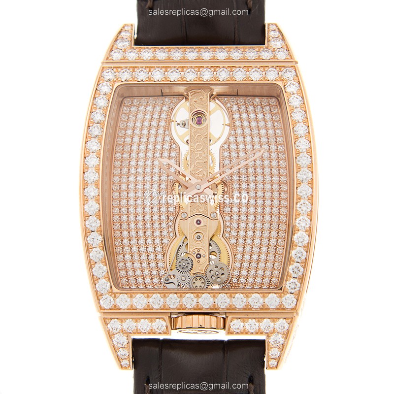 Elegant Corum Bridge Replica in 18kt Rose Gold with Diamond Accents Manual Wind Movement Watch