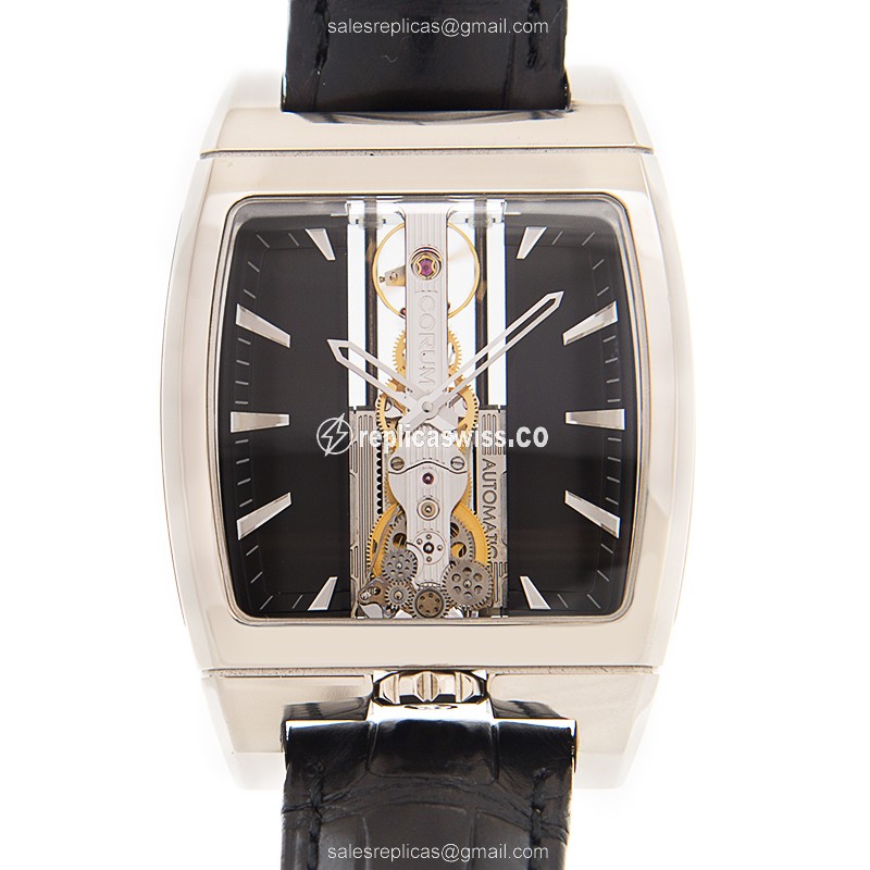 Elegant Corum Bridge Replica Watch | Automatic Movement | 18kt Gold Case, Black Dial