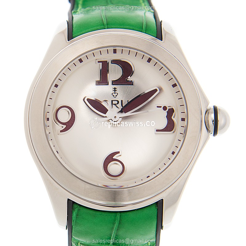 Elegant Corum Bubble Automatic Replica with Silver Dial & Alligator Green Strap Watch