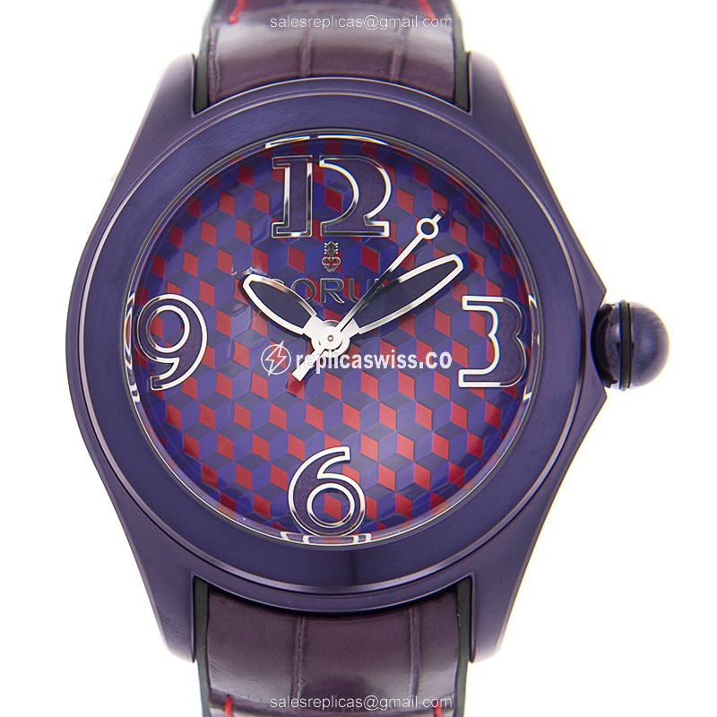 Elegant Corum Bubble Replica in Stainless Steel, Automatic Movement, Purple Dial & Alligator Strap