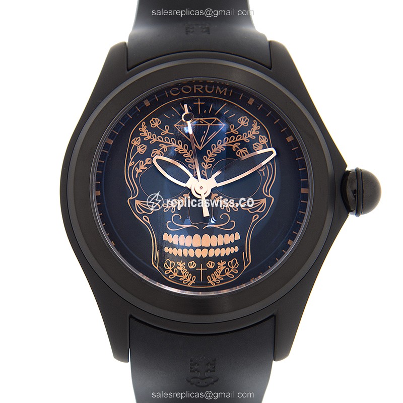 Elegant Corum Bubble Replica Watch | Automatic Movement, Black Dial & Rubber Strap