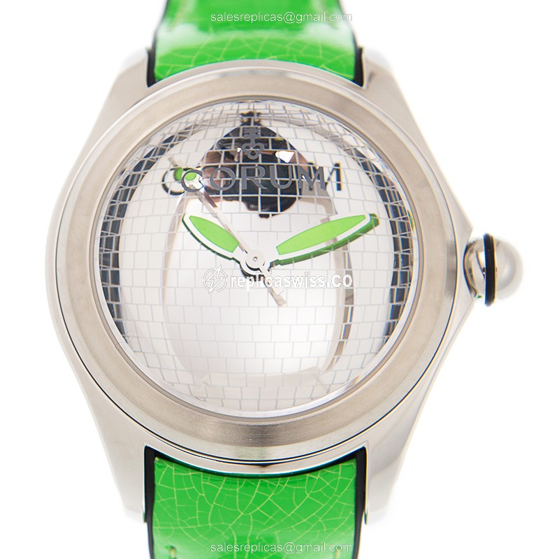 Elegant Corum DB01 Bubble Replica Watch | Automatic Movement, Silver Dial, Leather Green Strap