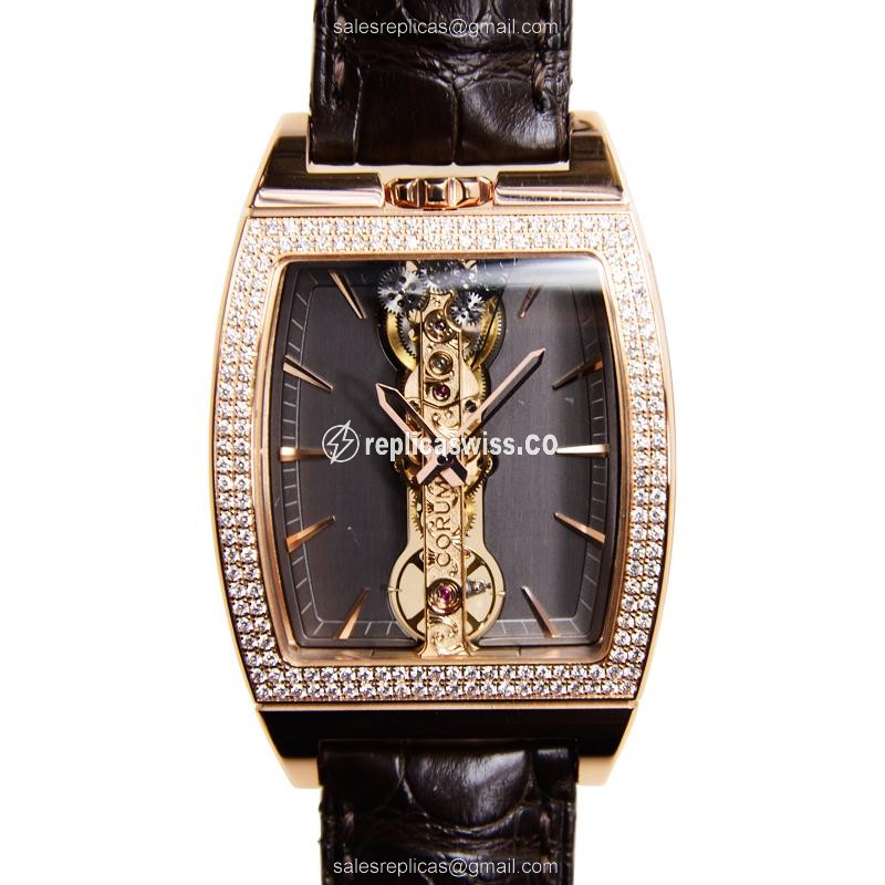 Elegant Corum FK02 BRIDGE Replica Watch | Manual Wind | 18kt Gold Case & Dark Grey Dial