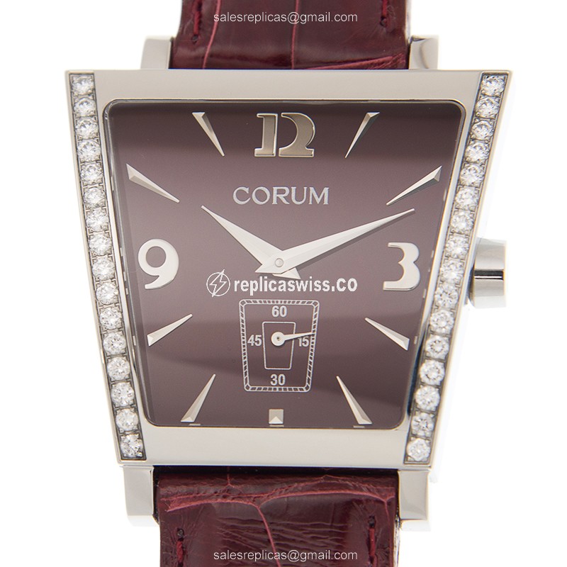 Elegant Corum Trapeze Replica in Stainless Steel & Red Diamonds, Quartz Movement Watch