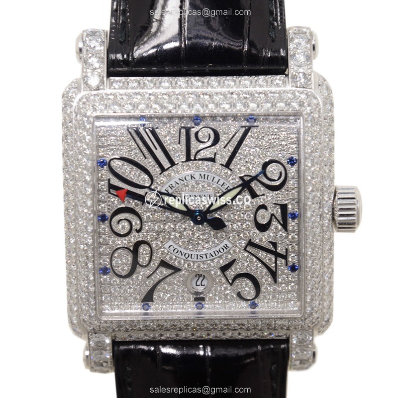 Elegant Franck Muller 10000 H SC Silver Dial Automatic Replica in 18kt White Gold with Diamond