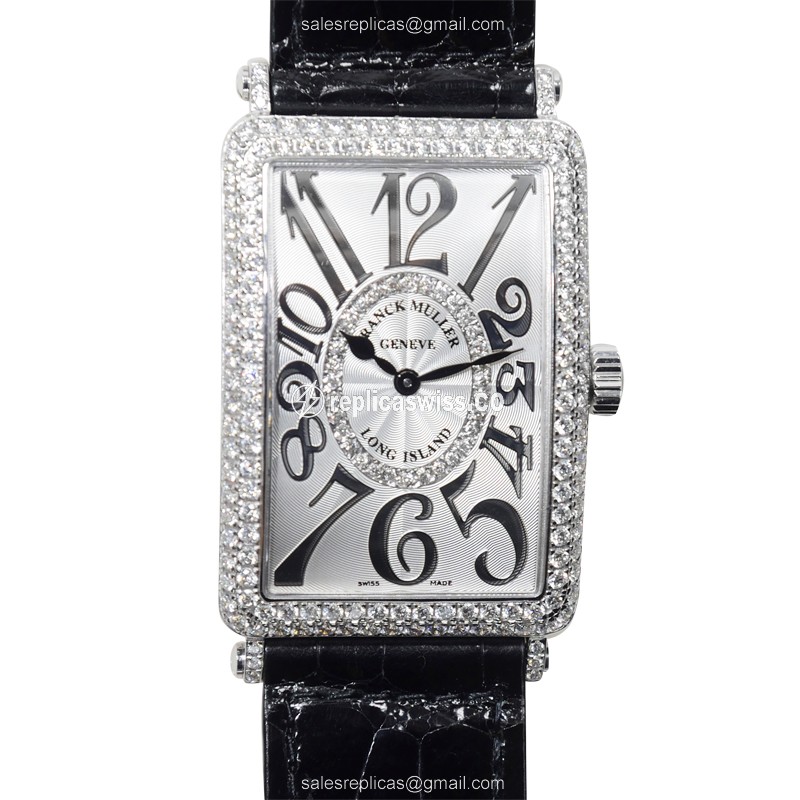 Elegant Franck Muller 1002 Long Island Quartz Replica in 18kt White Gold & Diamond, Silver Dial &