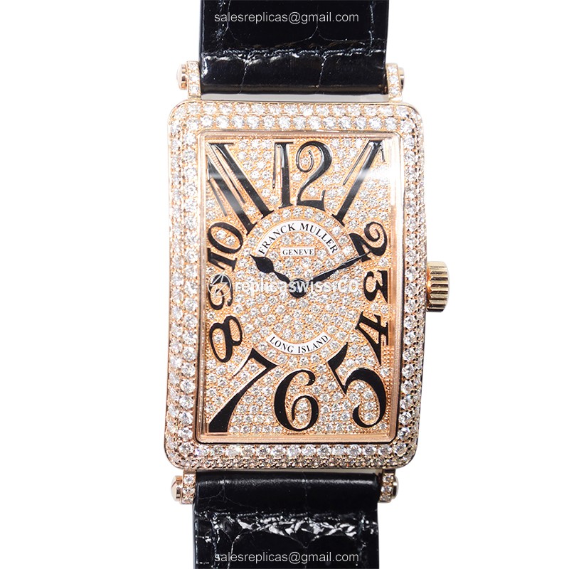 Elegant Franck Muller 1002 Long Island Quartz Watch, 18kt Rose Gold Case & Alligator strap