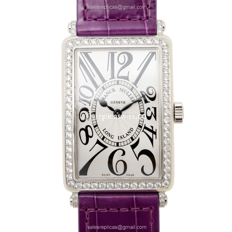Elegant Franck Muller 1002 QZ D 1R Replica in 18kt White Gold, Silver Dial, Leather strap Watch