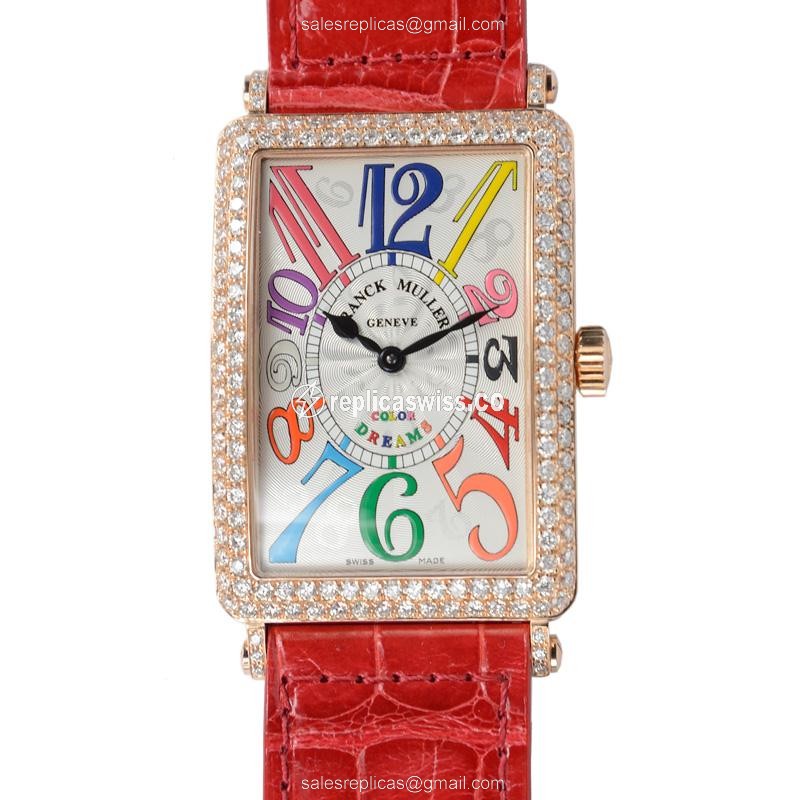 Elegant Franck Muller 1002QZDCOLDRM5N Replica with White Dial, 18kt Rose Gold Case & Alligator