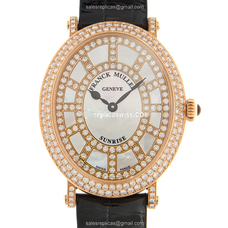 Elegant Franck Muller 1638 QZ Infinity Replica, White Dial & 18kt Rose Gold Case with Leather