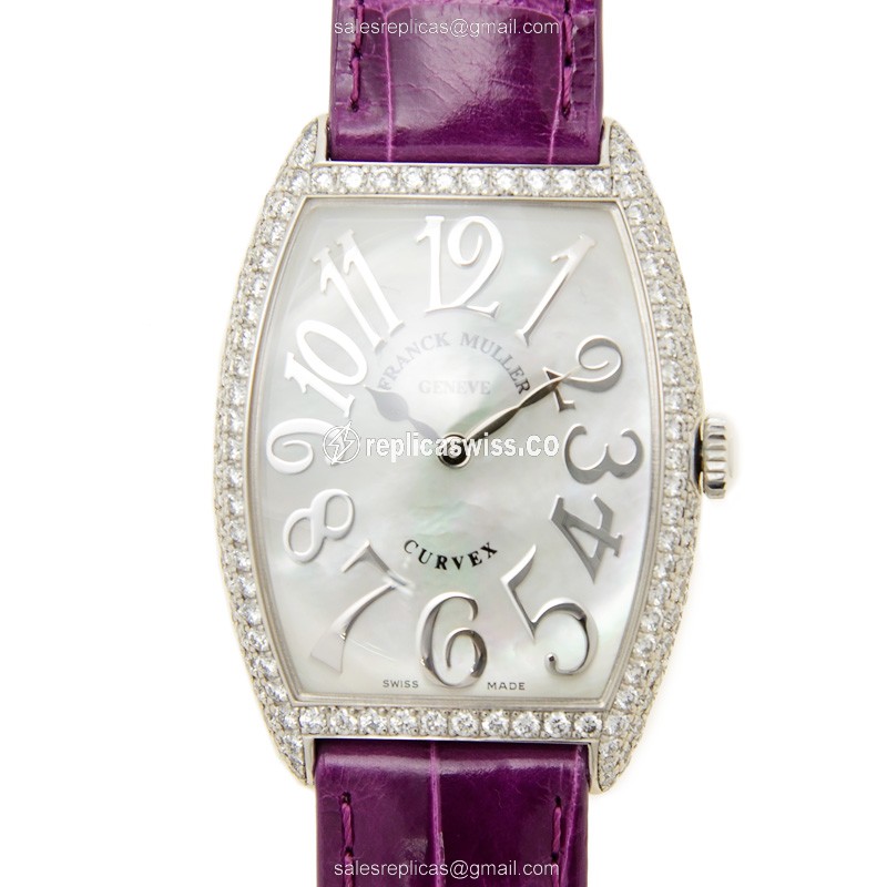 Elegant Franck Muller 2852 B Replica in 18kt White Gold, Quartz Movement, White Dial on a