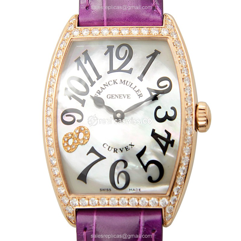 Elegant Franck Muller 2852 QZ Cintree Curvex Replica in White Dial & 18kt Rose Gold with Alligator