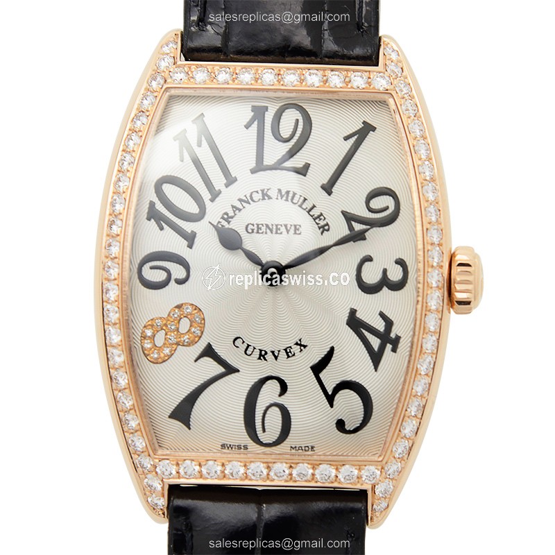 Elegant Franck Muller 2852 QZ D1 R CD8 Replica Watch | Silver Dial, 18kt Rose Gold Case & Alligator