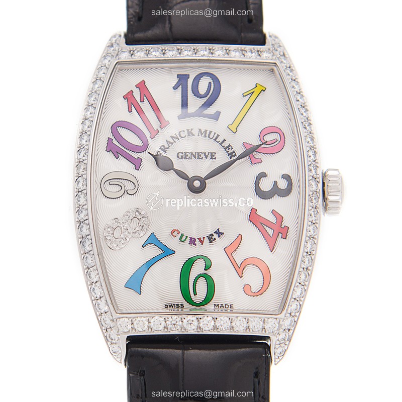Elegant Franck Muller 2852 Replica Watch with White Dial Alligator strap, Quartz Movement &