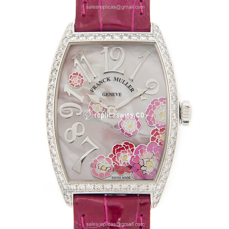 Elegant Franck Muller 2852 Replica Watch with White Dial, Automatic Movement & Alligator Red Strap