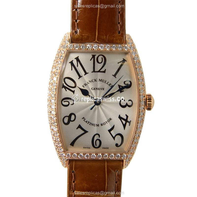 Elegant Franck Muller 2852 SC D Replica in 18kt Rose Gold, Silver Dial, Automatic Movement & Brown