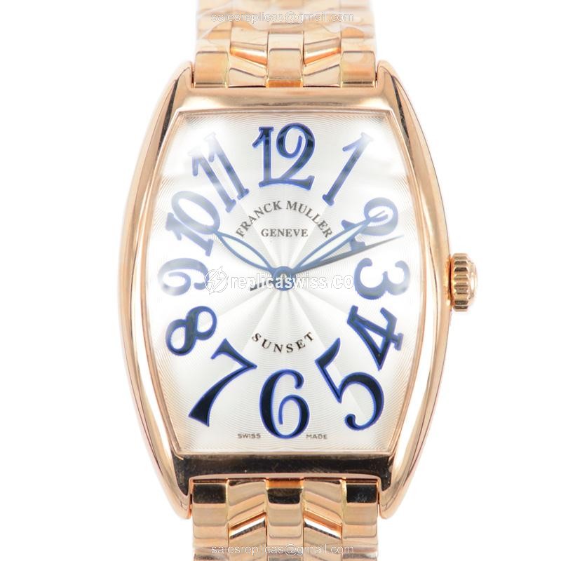 Elegant Franck Muller 2852 SC Sunset Replica Watch | Automatic Movement, 18kt Gold Case & Silver