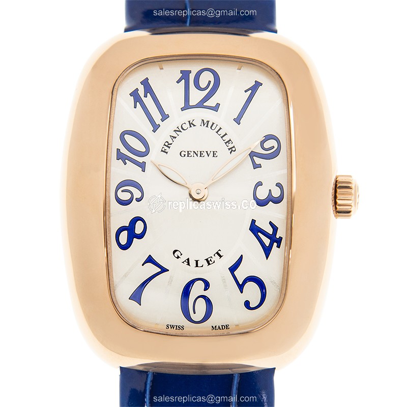 Elegant Franck Muller 3002 GALET Quartz Replica, 18kt Rose Gold Case, Silver Dial Watch