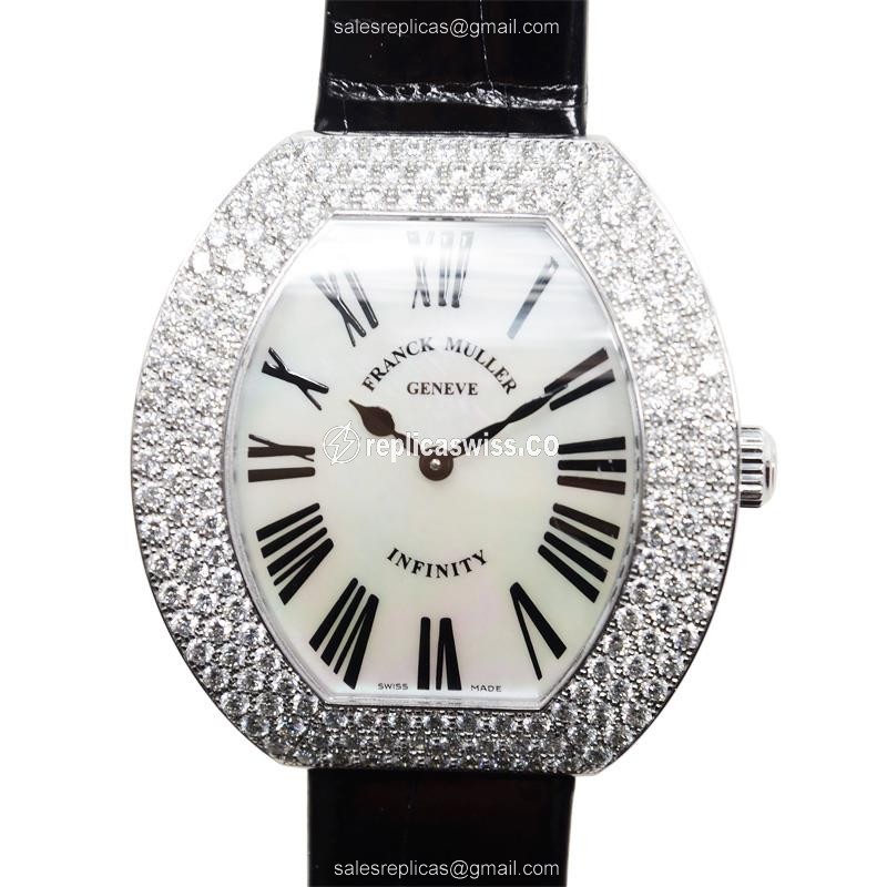 Elegant Franck Muller 3540 QZ R D3 Replica with White Quartz Dial & 18kt White Gold Case Watch
