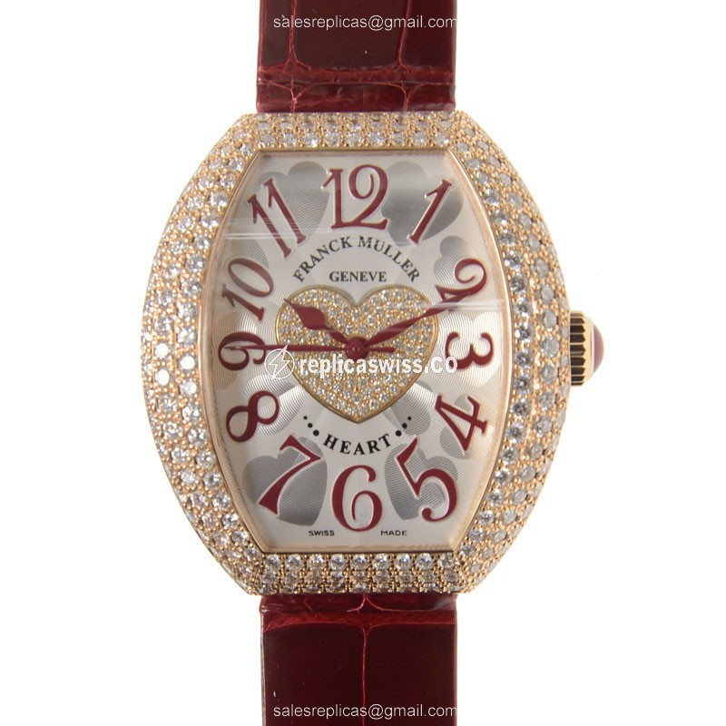 Elegant Franck Muller 5000 H SC Heart Automatic Watch in 18kt Rose Gold with Silver Dial & Red