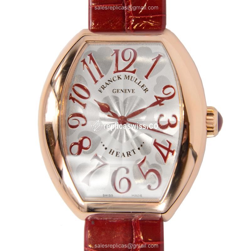 Elegant Franck Muller 5000HSC5N Replica with Silver Dial & Red Alligator Strap in 18kt Gold Case
