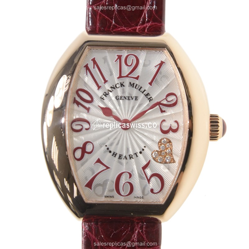 Elegant Franck Muller 5002 L Heart Quartz Replica in 18kt Rose Gold with Silver Dial Leather