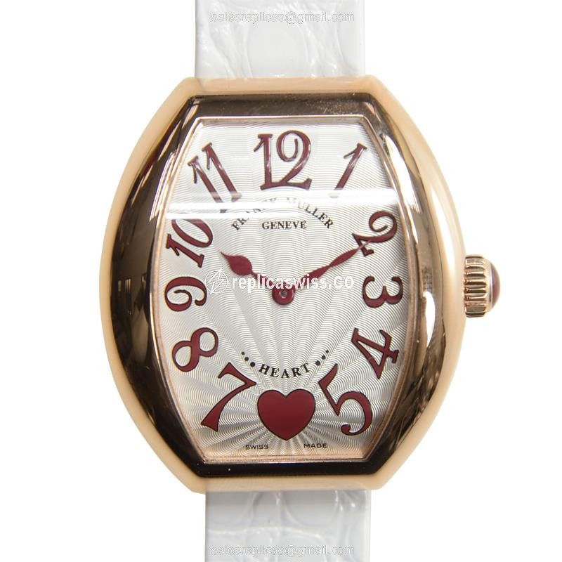 Elegant Franck Muller 5002 M QZ C 6H Heart Replica with Silver Dial & 18kt Rose Gold Case Watch