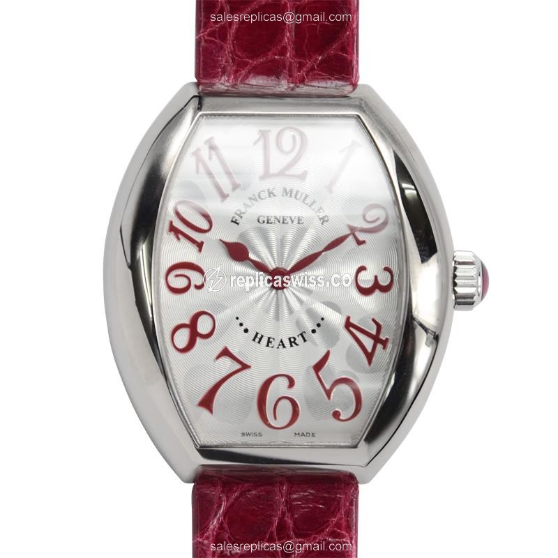 Elegant Franck Muller 5002 M QZ Heart Quartz Replica in 18kt Gold with Silver Dial & Red Alligator