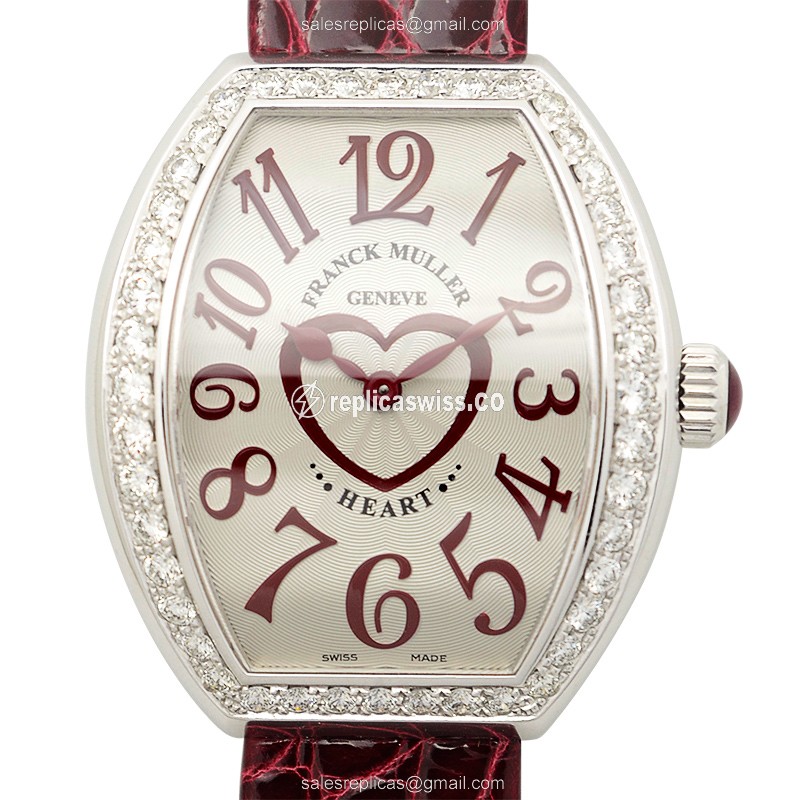 Elegant Franck Muller 5002 M QZ Heart Replica with Silver Dial Alligator Red Strap Watch