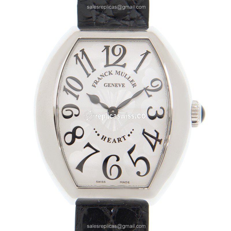Elegant Franck Muller 5002 M QZ Quartz Replica, Silver Dial, Leather Strap & Sapphire Crystal Watch