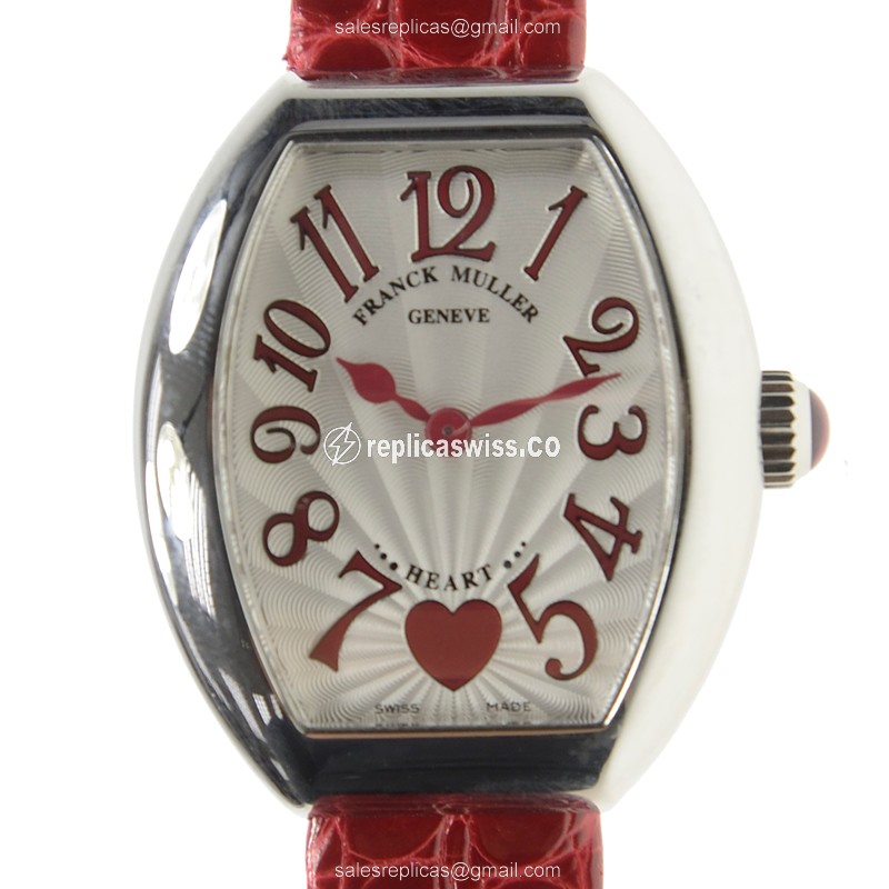 Elegant Franck Muller 5002 S QZ C 6H Heart Quartz Replica with Silver Dial & Leather Band Watch