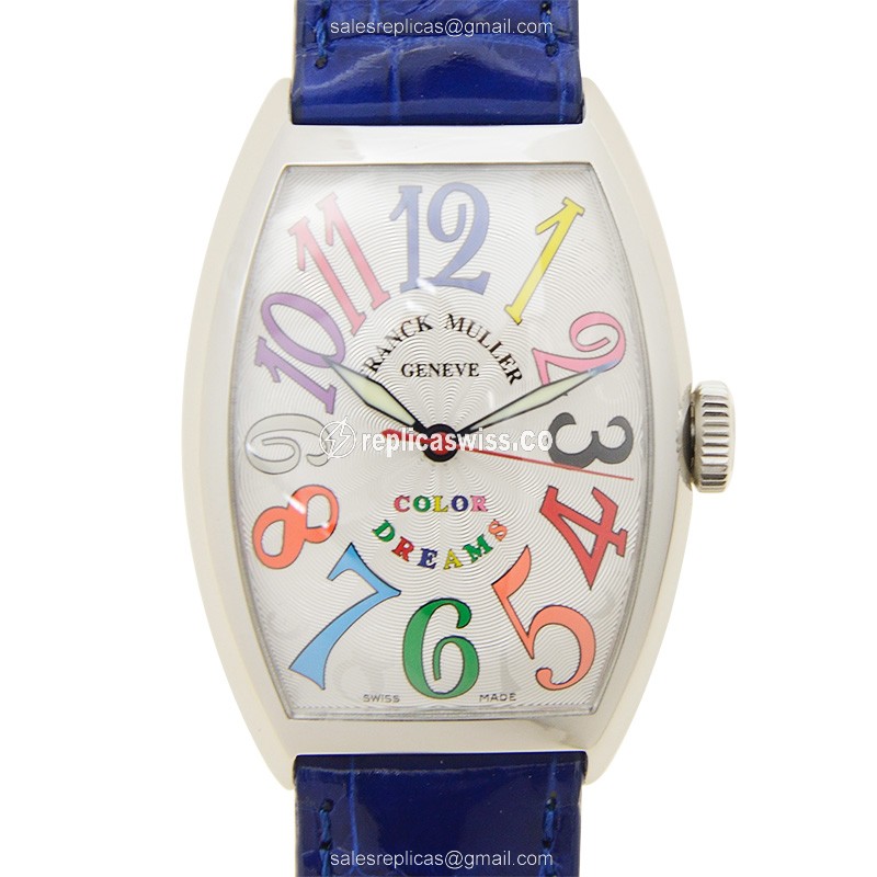 Elegant Franck Muller 5850 Cintree Curvex Automatic Steel Replica, Silver Dial & Alligator Blue