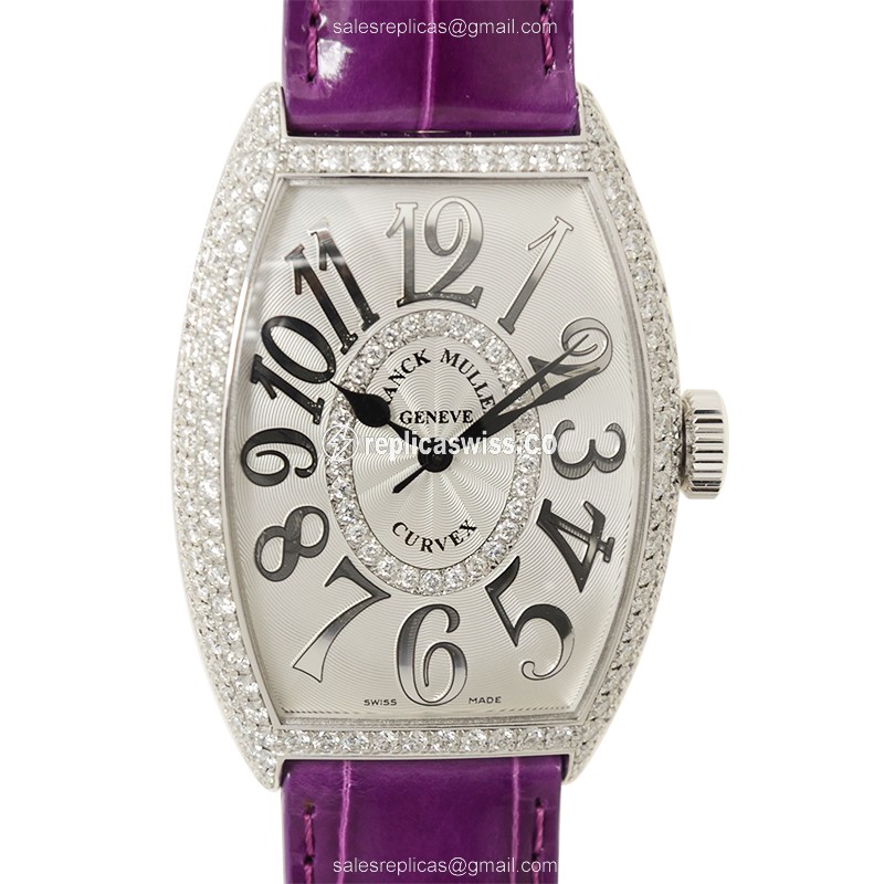 Elegant Franck Muller 5850 SC Cintree Curvex Replica in 18kt White Gold with Diamond Accents and