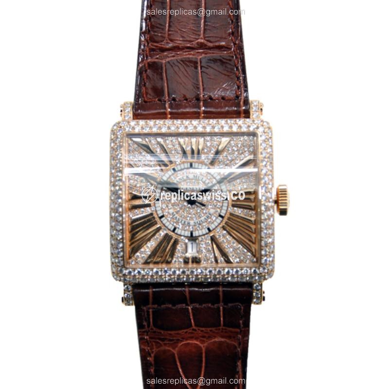 Elegant Franck Muller 6000 H SC DT Master Square Replica in 18kt Rose Gold, Automatic Brown Dial