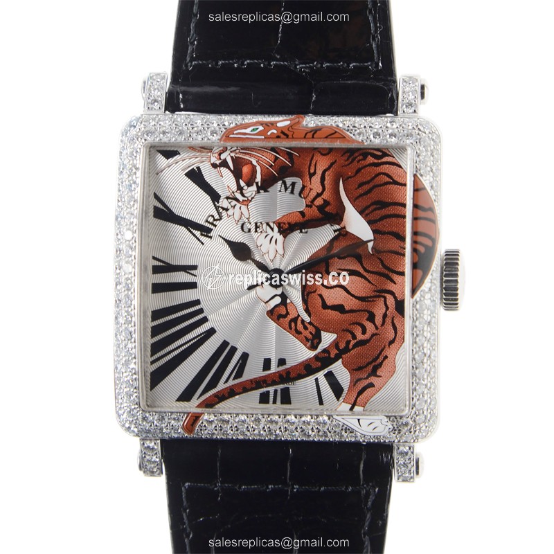 Elegant Franck Muller 6000 H SC TIG 2 D Replica Watch in 18kt White Gold with Silver Dial and