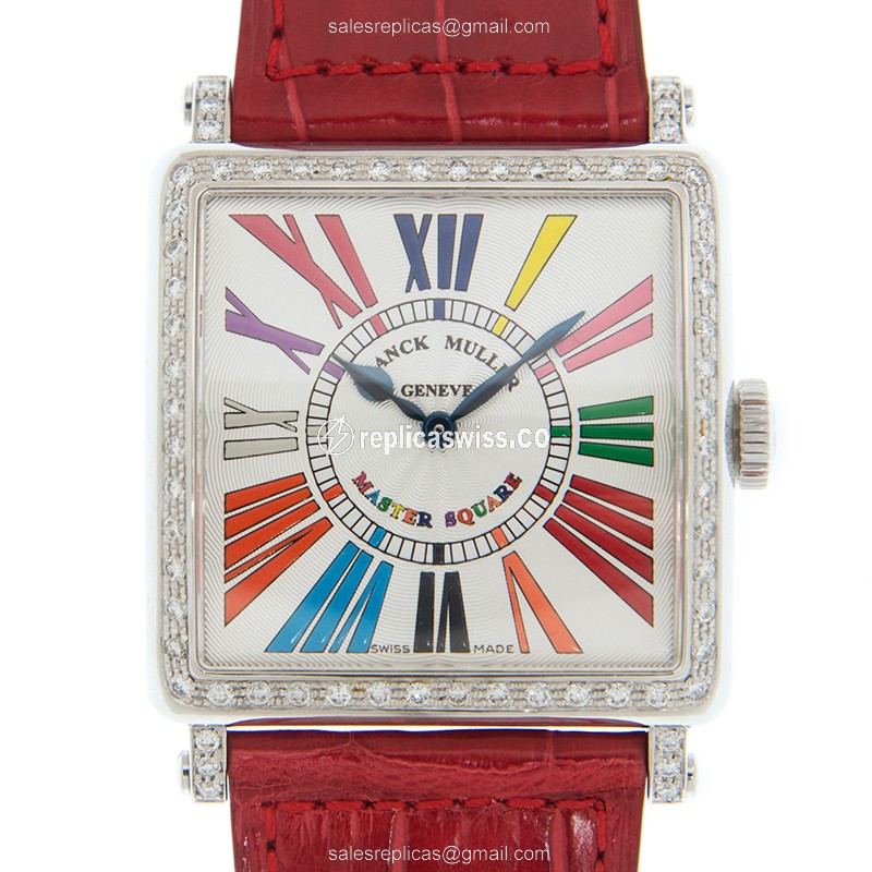 Elegant Franck Muller 6002 H Quartz Replica with White Dial & Diamond Accents, Leather Strap Watch