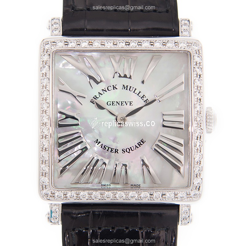 Elegant Franck Muller 6002 M B Quartz Master Square Replica in Stainless Steel, Sparkling White