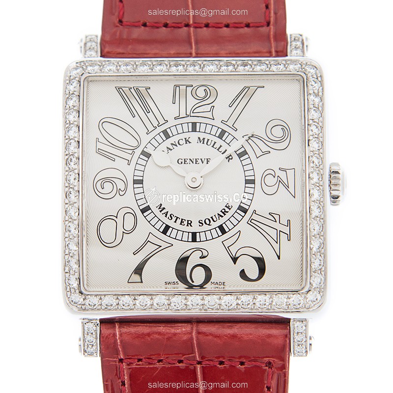 Elegant Franck Muller 6002 M B QZ Replica Watch | White Dial, Red Alligator Strap, Stainless Steel