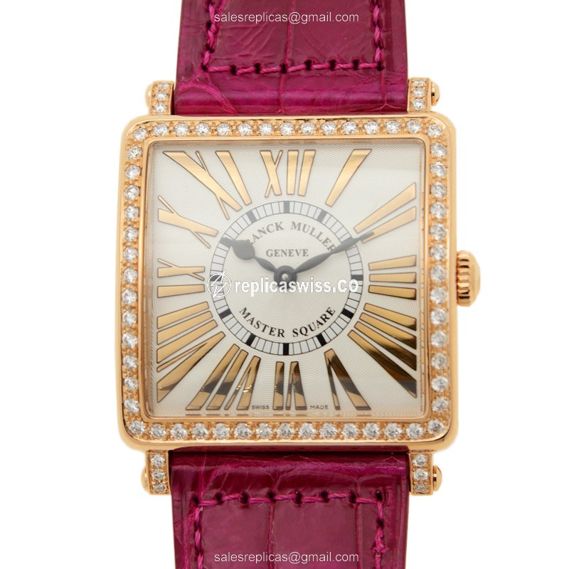 Elegant Franck Muller 6002 M QZ B REL R D 1R Replica with Silver Dial, Leather Strap, 18kt Rose