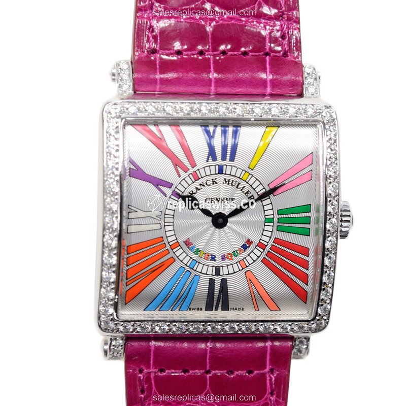 Elegant Franck Muller 6002 M QZ Replica Watch | Silver Dial, Alligator Red Strap