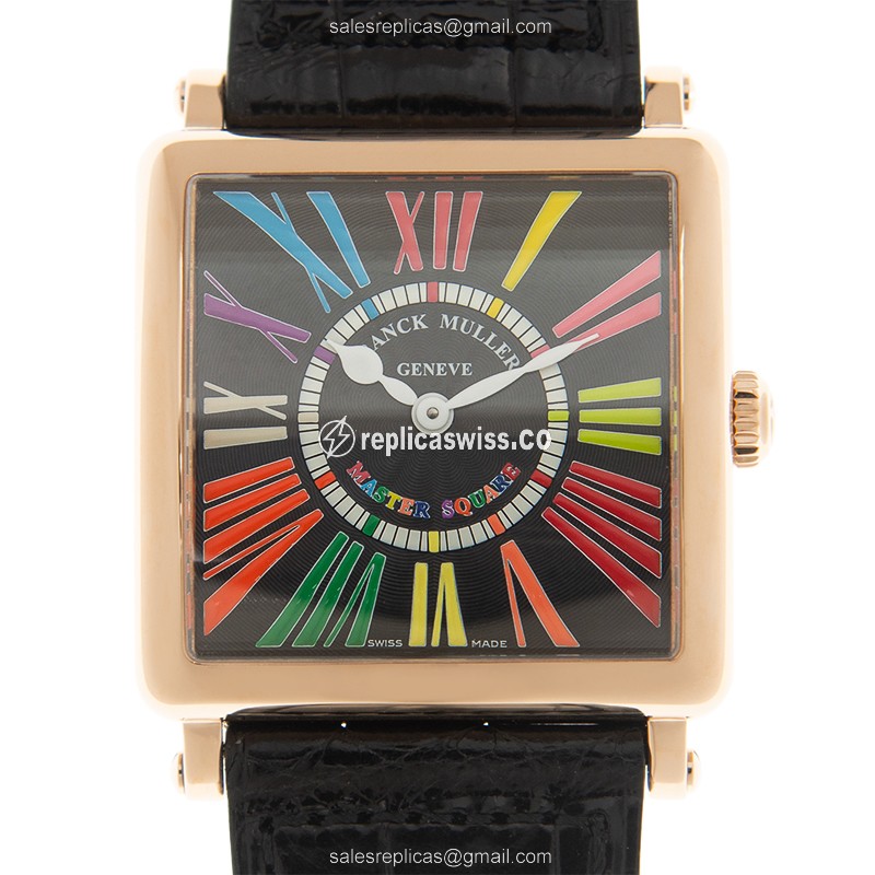 Elegant Franck Muller 6002 M Replica Watch | Black Dial, 18kt Gold Case | Alligator Strap