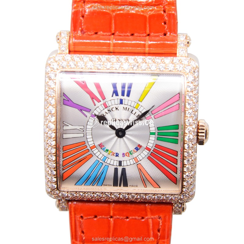 Elegant Franck Muller 6002 M Replica with Silver Dial, 18kt Rose Gold Case & Diamond Bezels Watch