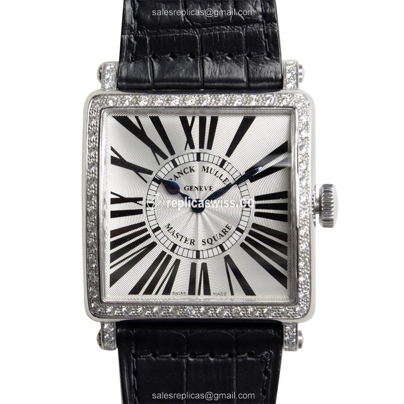 Elegant Franck Muller 6002 Master Square Replica in Stainless Steel & Diamond Accents, Silver Dial